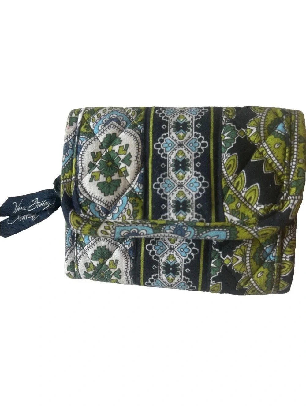 Vera Bradley Trifold Cambridge Wallet Green Navy Blue Floral Made in USA Retired